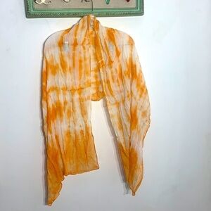 Orange Creamsicle tie dye wave print light sheer shawl scarf accessory